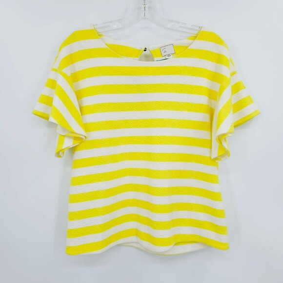 Postmark Ellie Top XS Yellow White Stripe Flutter Sleeve Scallop Bright Dopamine - Picture 10 of 10